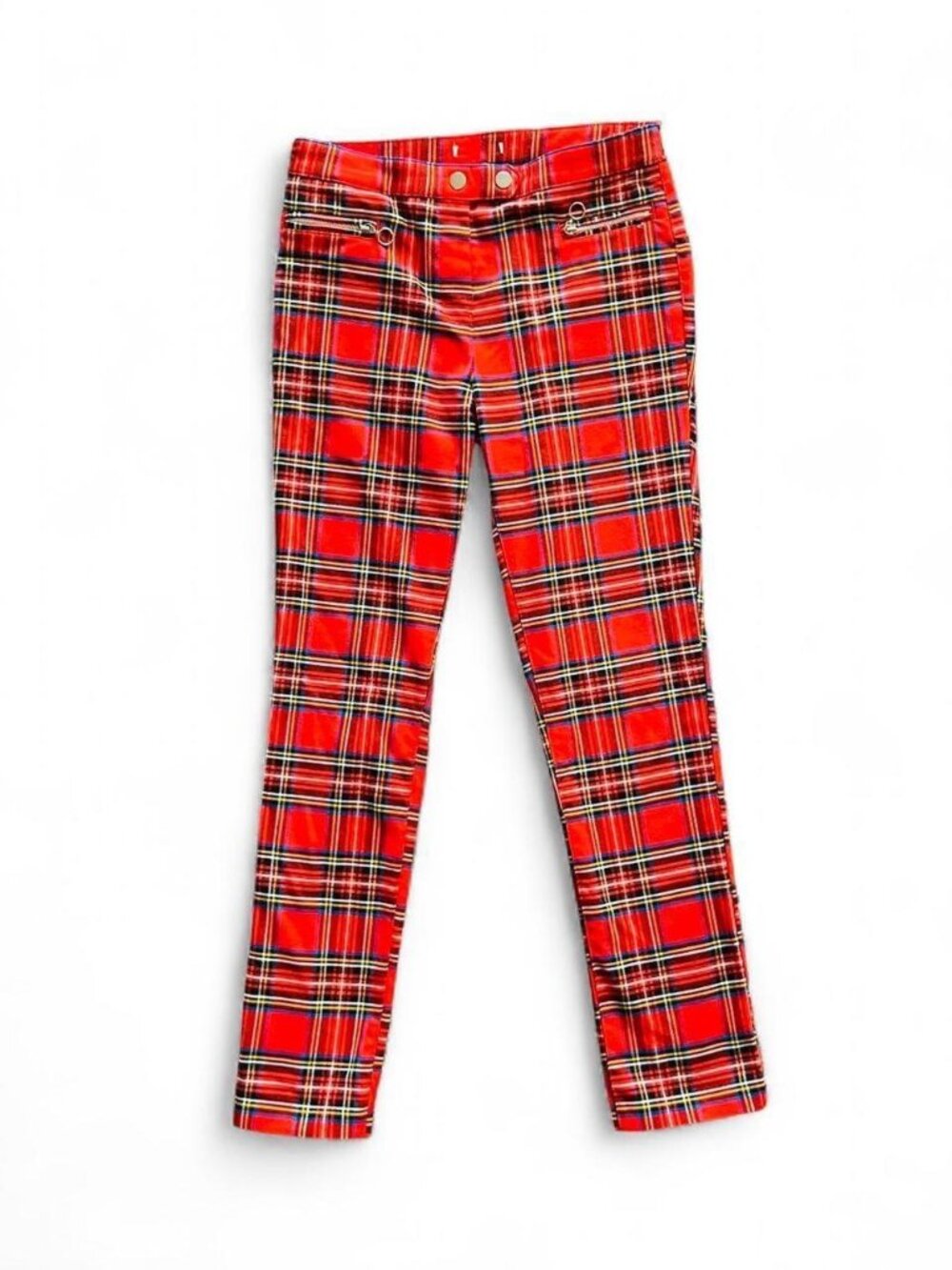 Vintage Red Tartan Plaid Skinny Pants Punk Grunge Y2K Trousers Size 8